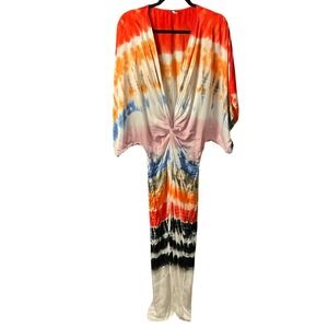 YFB Young Fabulous & Broke Tie Dye Twist Front Maxi Dress Orange Blue Small